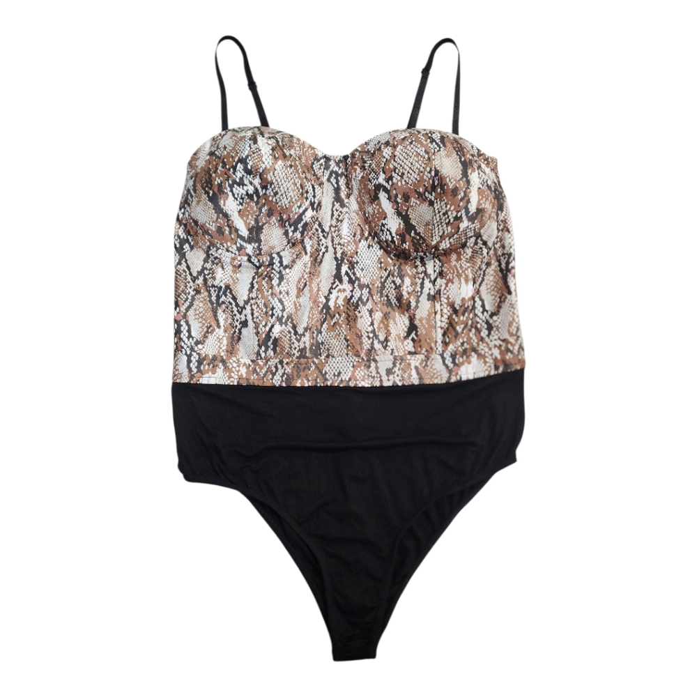 Like An Angel Faux-Leather Snakeskin Print Bodysuit Size 1X